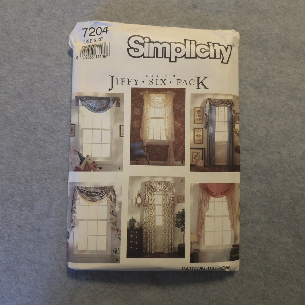 Simplicity 7204 Sewing Pattern Window‎ Curtains Drapes Valances One Size Jiffy